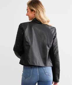 BKE Textured Mock Neck Moto Jacket Black New