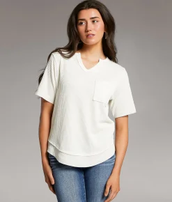BKE Textured Notch Neck Top White Outlet