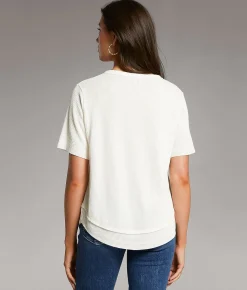 BKE Textured Notch Neck Top White Outlet