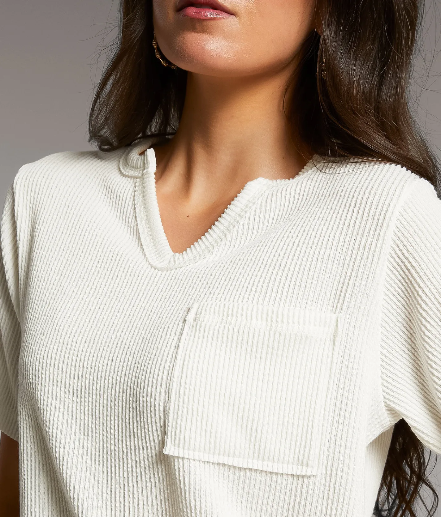 BKE Textured Notch Neck Top White Outlet