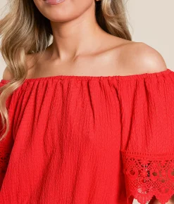 Daytrip Textured Off The Shoulder Top Bittersweet Clearance
