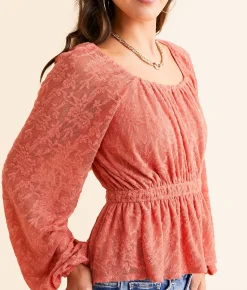 Daytrip Textured Peplum Top Faded Rose Clearance