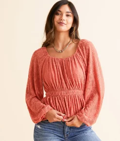Daytrip Textured Peplum Top Faded Rose Clearance
