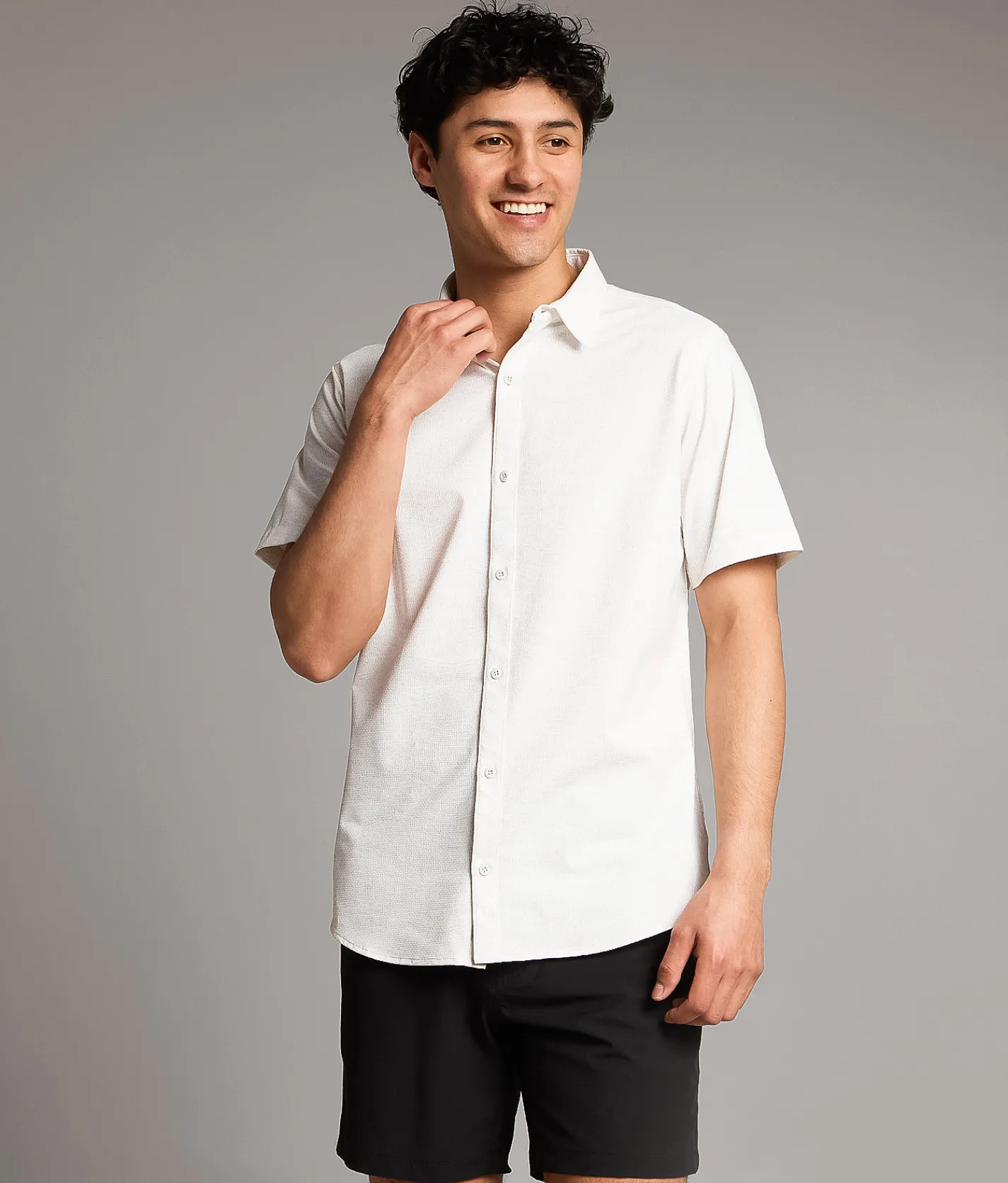 Tops | Maven Co-op Textured Performance Stretch Shirt White Grey