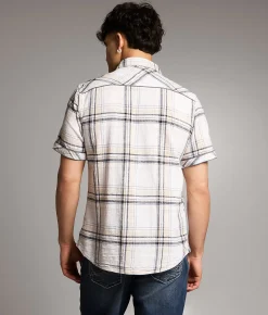Tops | BKE Textured Plaid Athletic Shirt White Cream