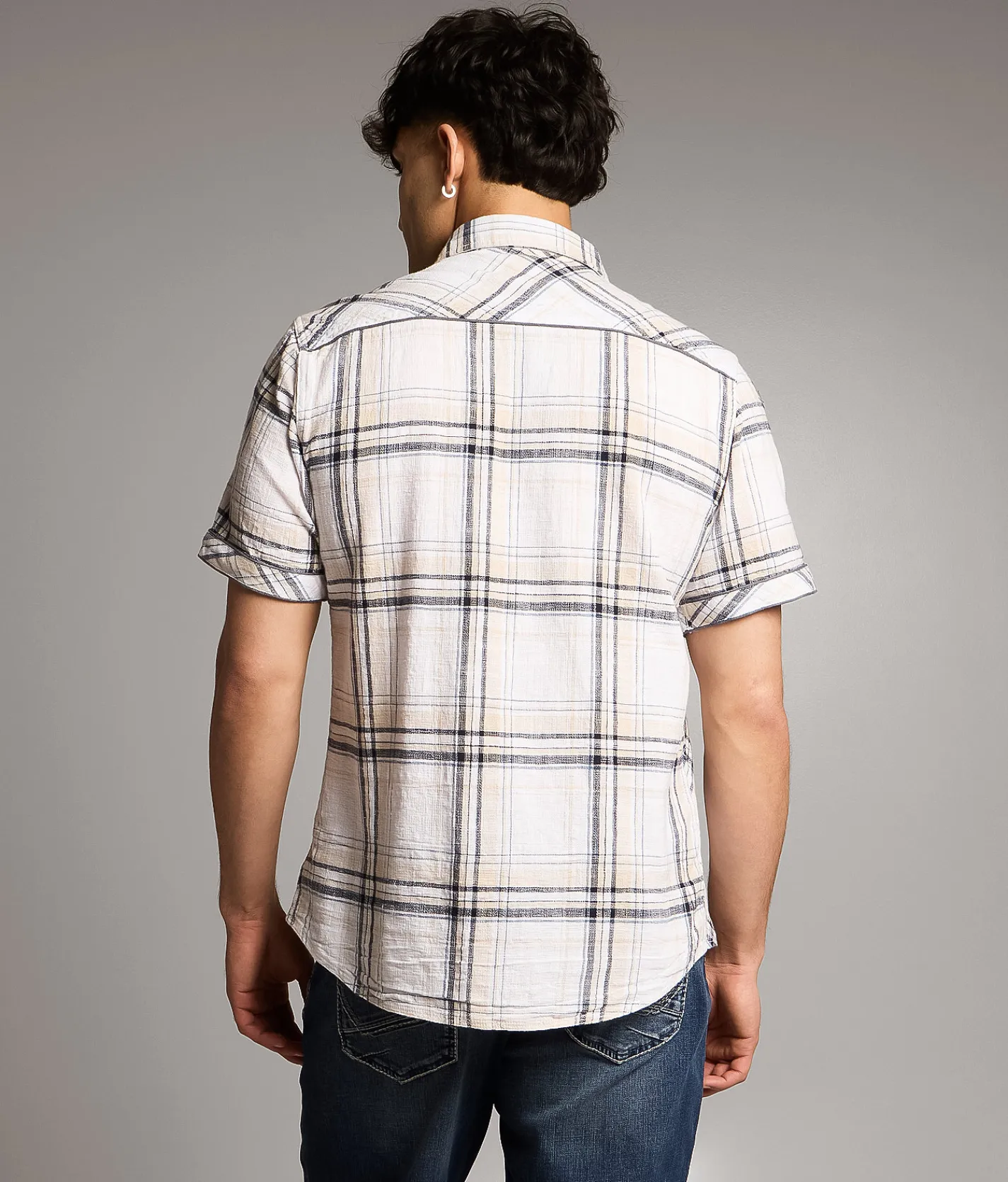Tops | BKE Textured Plaid Athletic Shirt White Cream