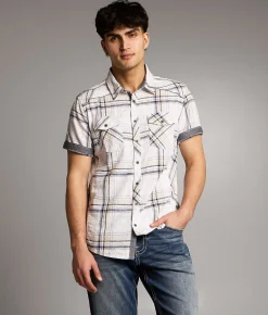 Tops | BKE Textured Plaid Athletic Shirt White Cream