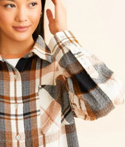 BKE Textured Plaid Shirt Navy Cream Hot