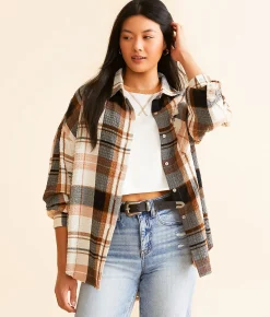 BKE Textured Plaid Shirt Navy Cream Hot