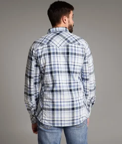 BKE Textured Plaid Standard Shirt Light Blue Navy Best