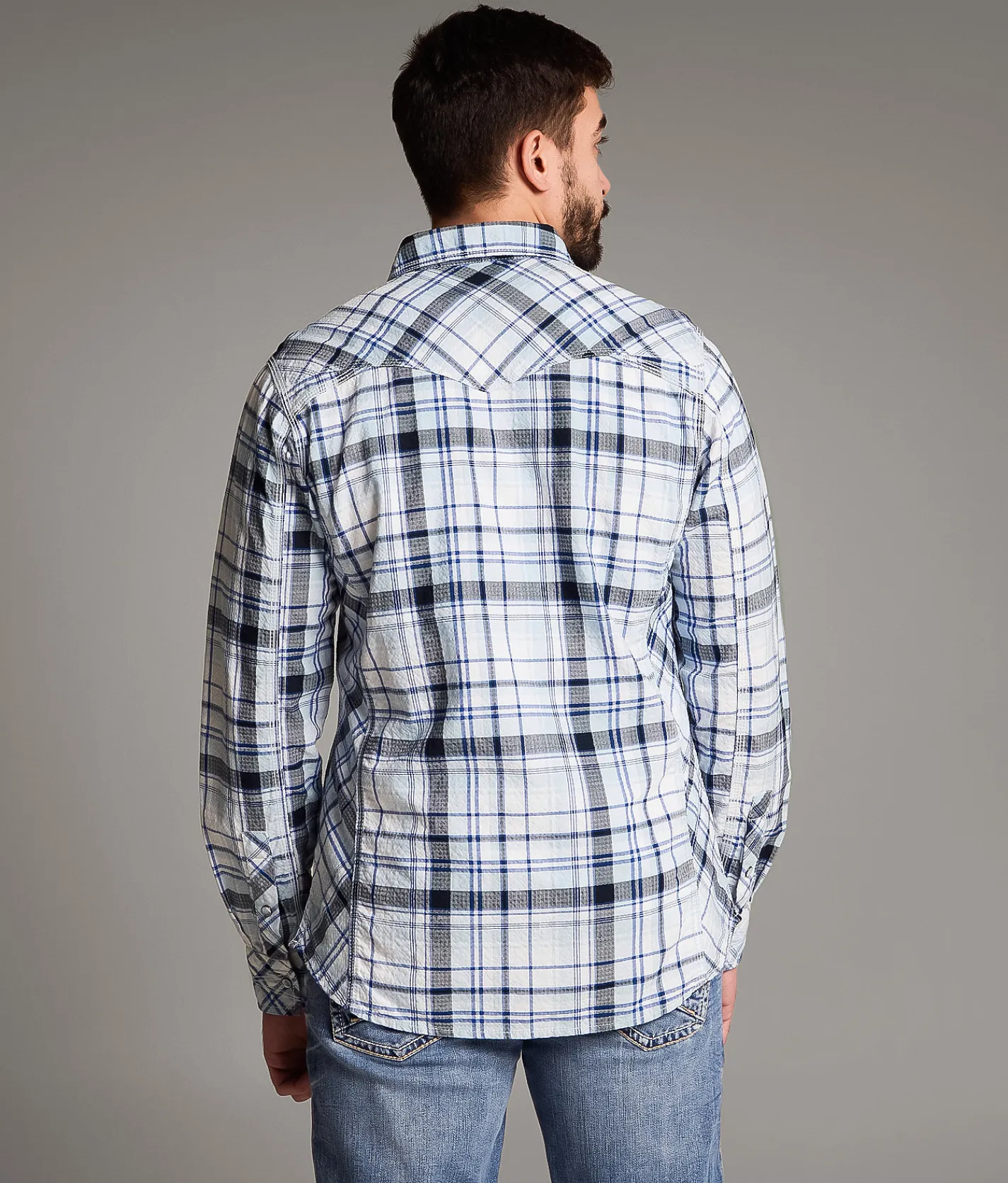 BKE Textured Plaid Standard Shirt Light Blue Navy Best