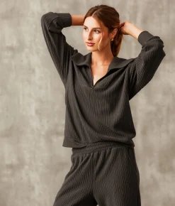 Activewear | Buckle Black Textured Pullover Charcoal