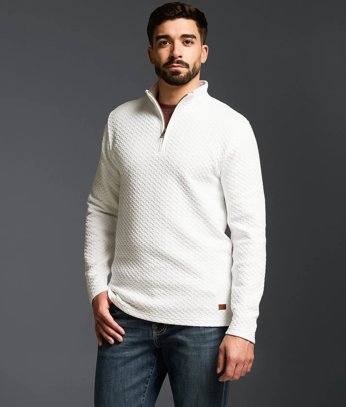 Outpost Makers Textured Quarter Zip Pullover White