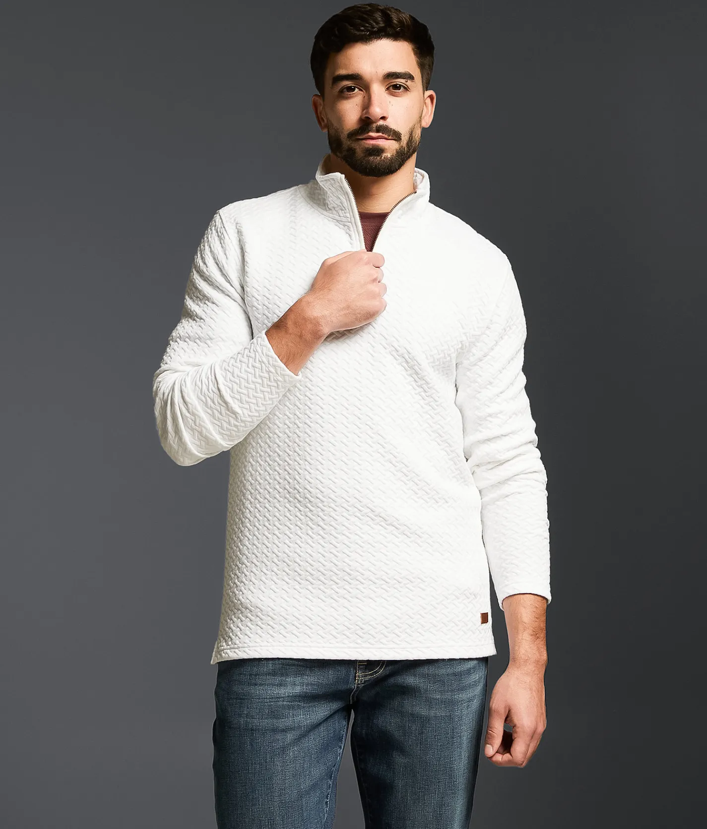 Outpost Makers Textured Quarter Zip Pullover White