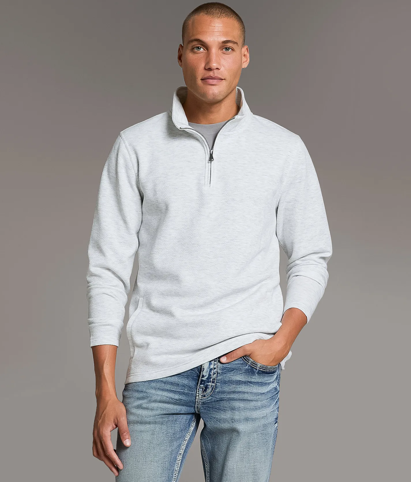 BKE Textured Quarter Zip Pullover Grey Hot