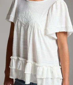 Tops | BKE Textured Ruffle Top White