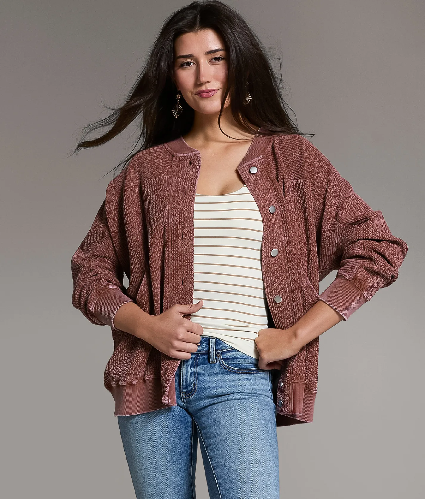 Tops|Coats & Jackets | BKE Textured Shacket Apple Butter