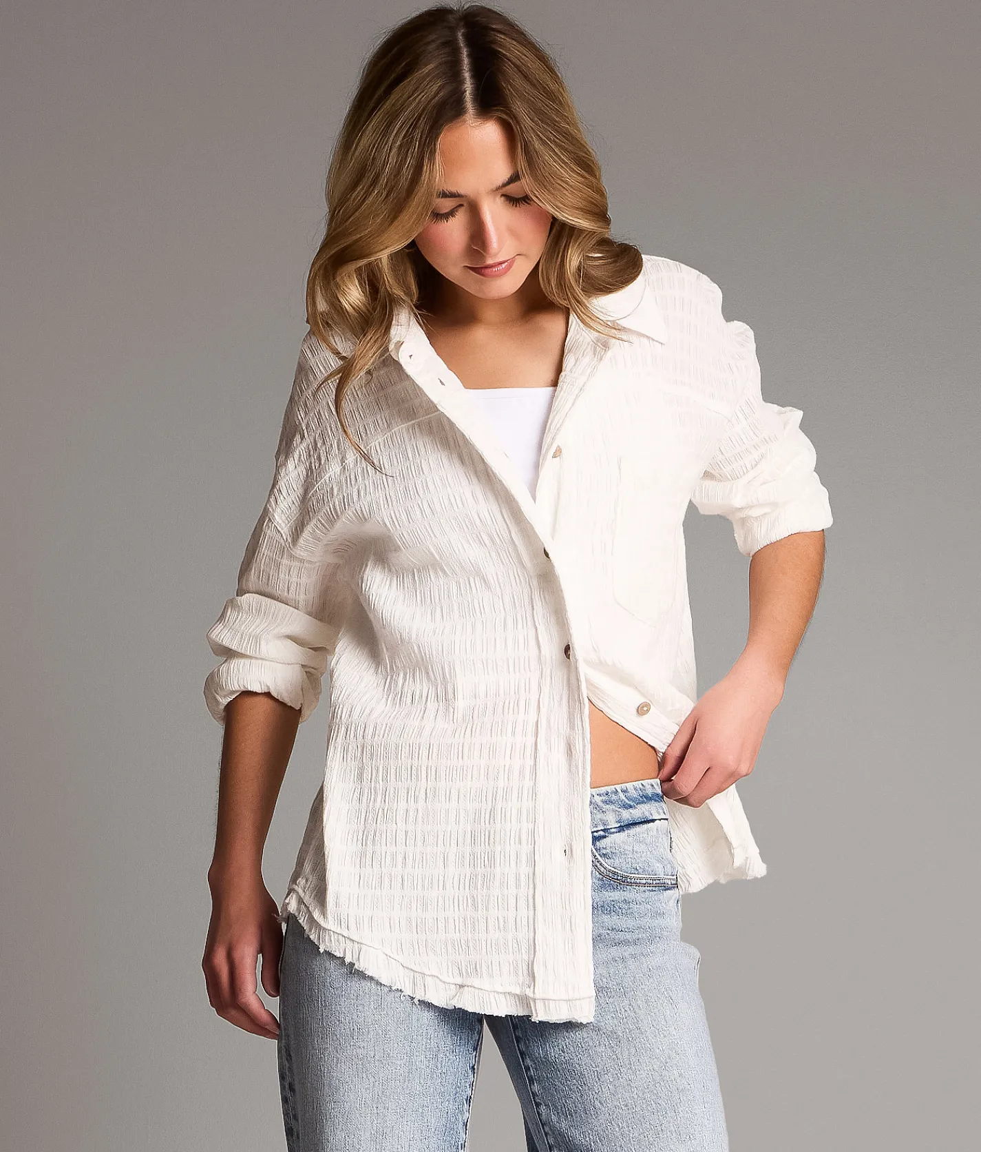 Tops | BKE Textured Shirt White