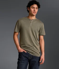 Outpost Makers Textured Snap Henley Green Outlet