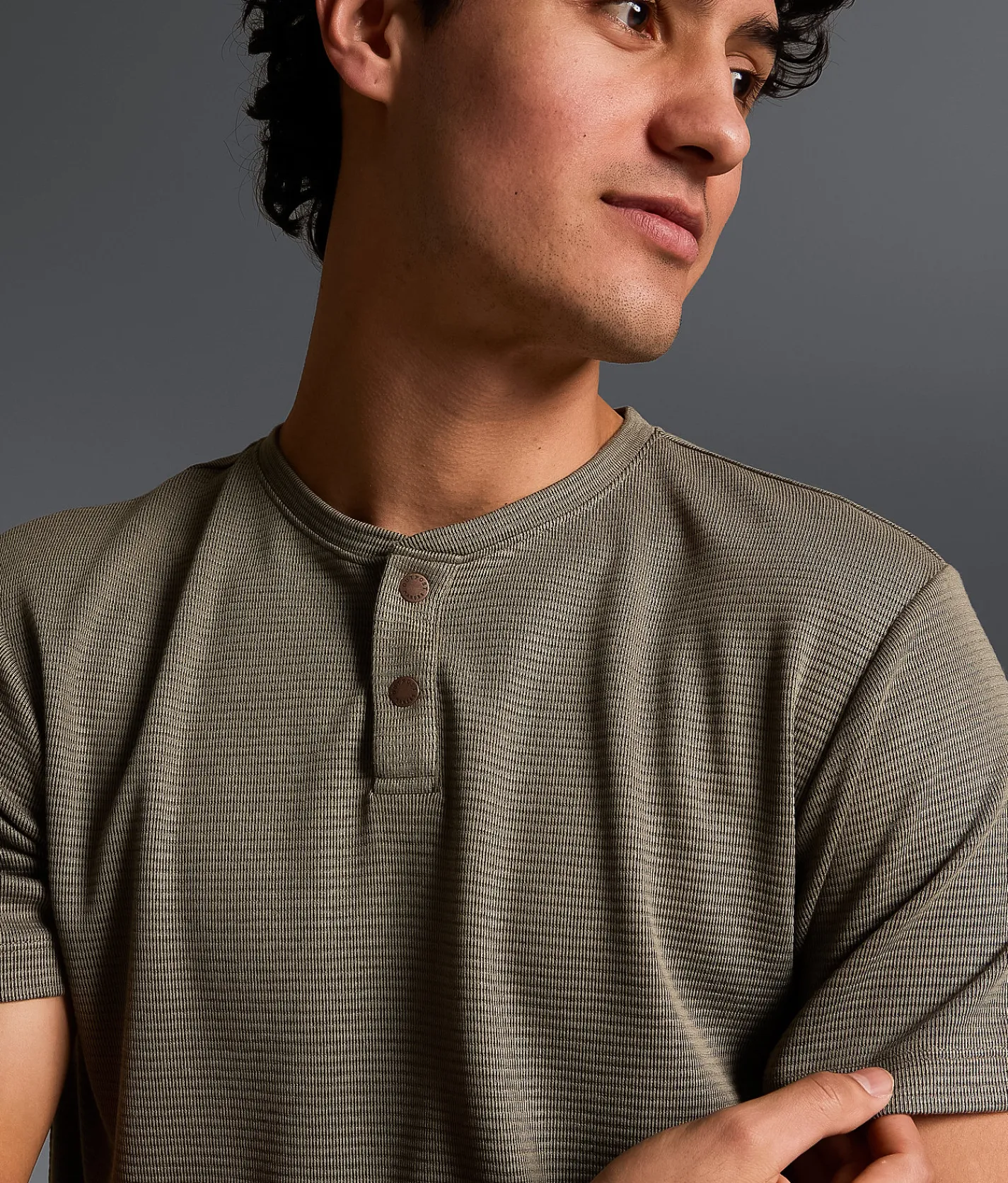 Outpost Makers Textured Snap Henley Green Outlet