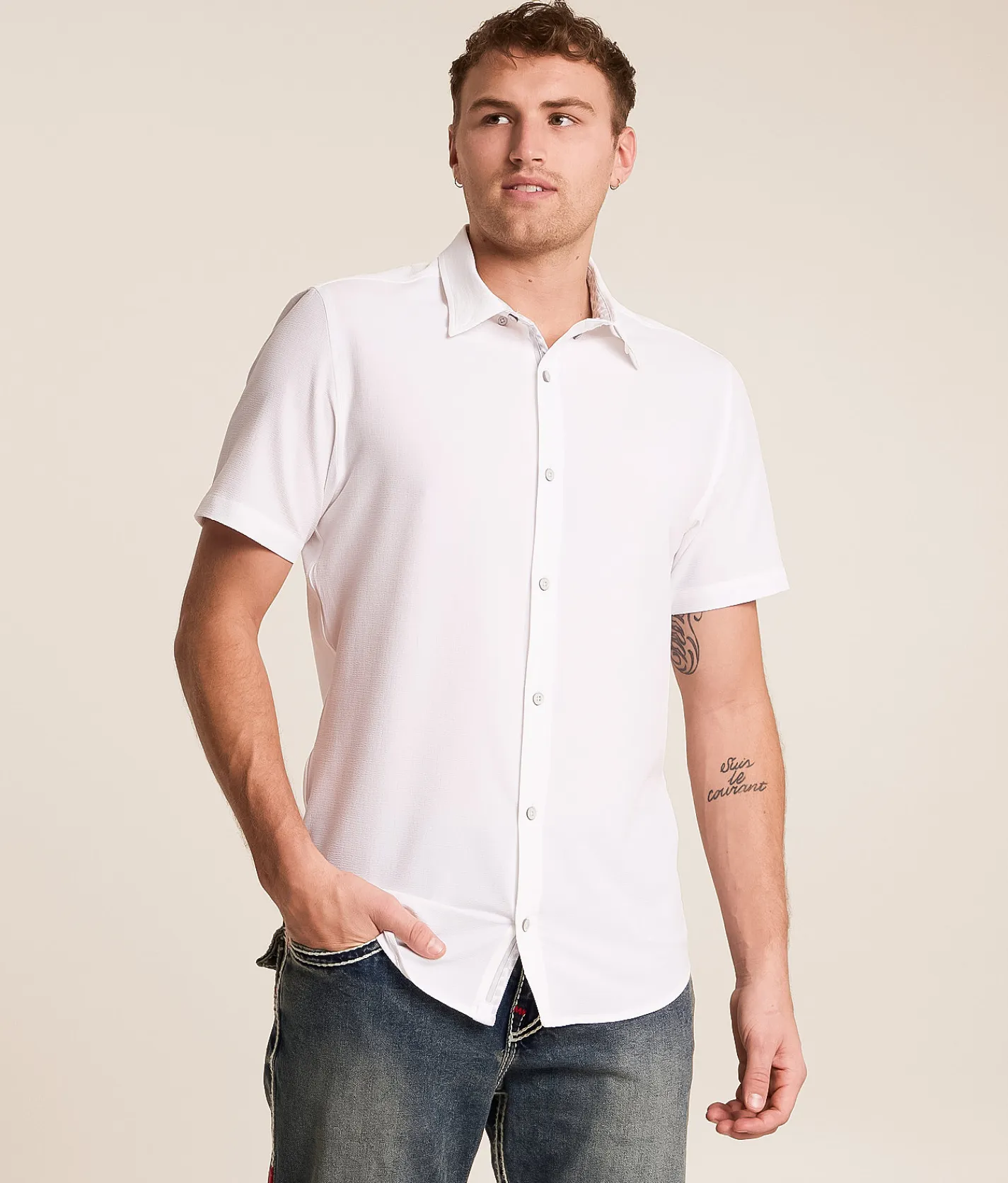 Tops | J.B. Holt Textured Standard Performance Stretch Shirt White