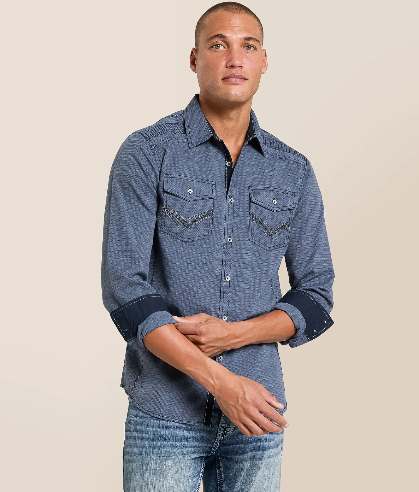 Buckle Black Textured Standard Shirt Blue Hot