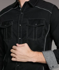 BKE Textured Standard Stretch Shirt Black Outlet