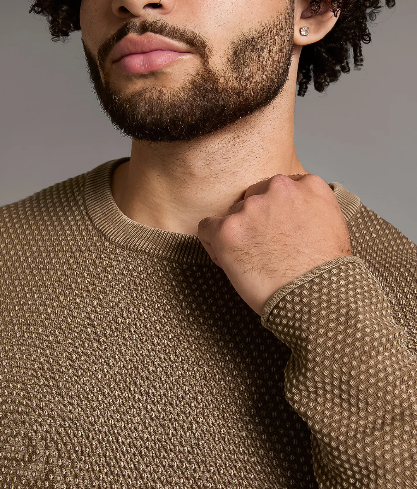 BKE Textured Stonewash Sweater Walnut