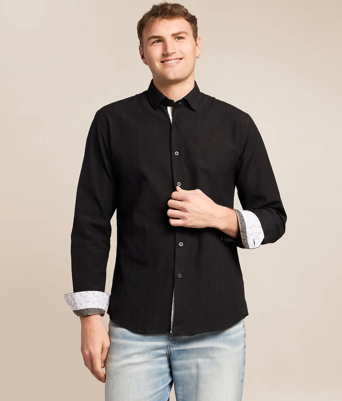 Eight X Textured Stretch Shirt Black New