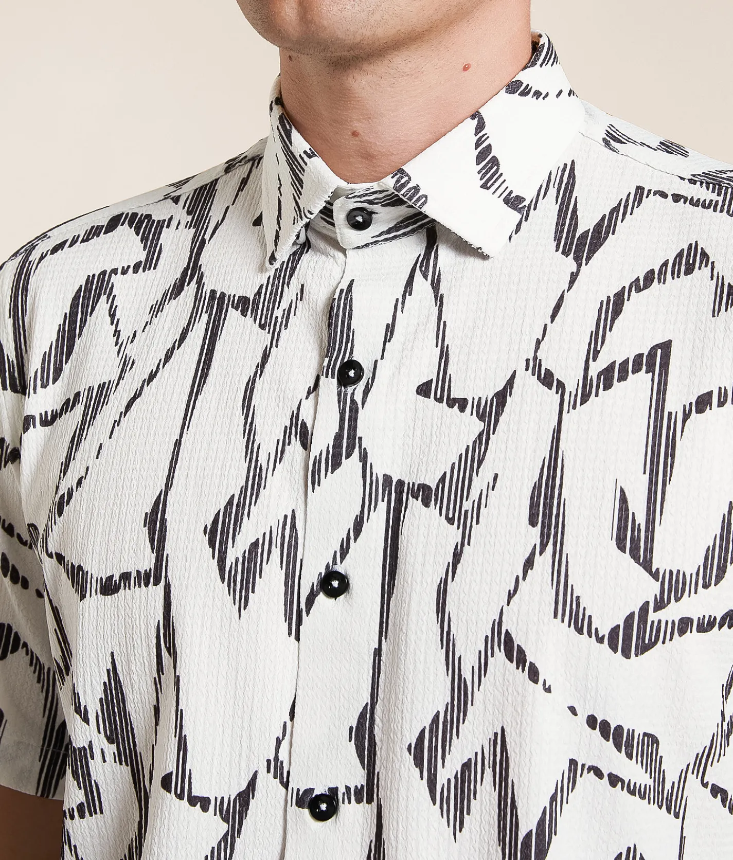 Johnny Q Textured Stretch Shirt White Black