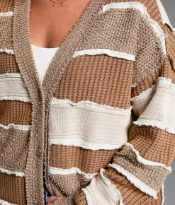 BKE Textured Stripe Cardigan Sweater Bronze Brown Sale