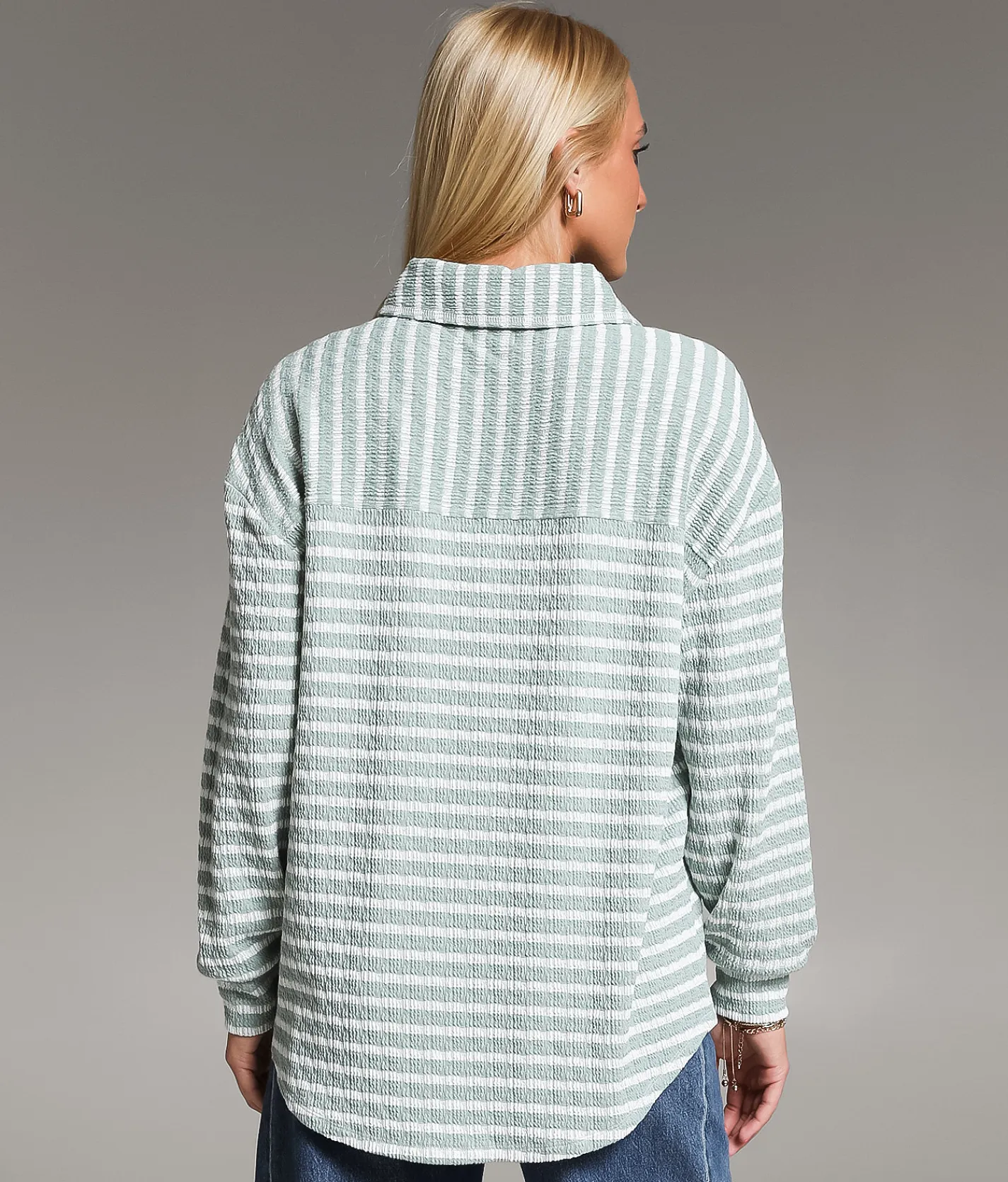 Tops | BKE Textured Stripe Shirt Sage Oat
