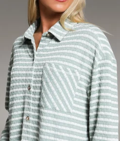 Tops | BKE Textured Stripe Shirt Sage Oat