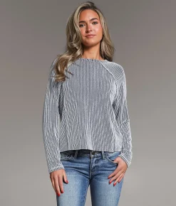 Tops | BKE Textured Stripe Top Charcoal