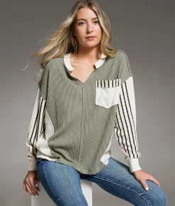Tops | BKE Textured Stripe Top Vetiver