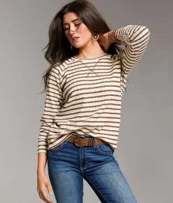 Tops | BKE Textured Stripe Top Cream Meerkat