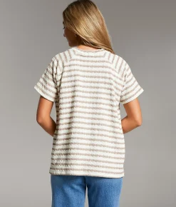 BKE Textured Stripe Top Cream Sage New