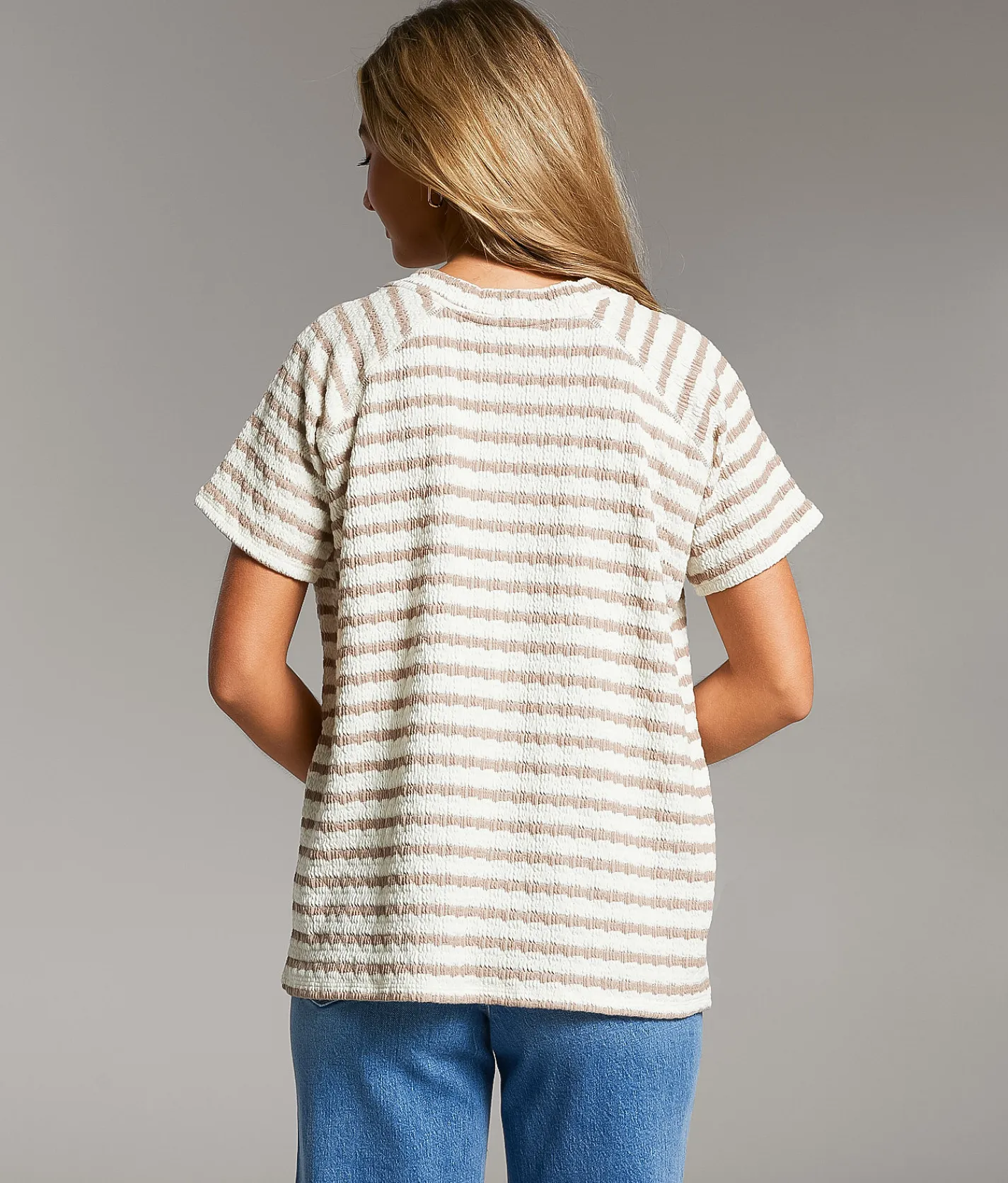 BKE Textured Stripe Top Cream Sage New