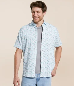 Johnny Q Textured Wave Stretch Shirt Turquoise Clearance