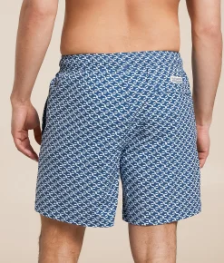 Fair Harbor The Bayberry Geo Stretch Swim Trunks Navy Clearance