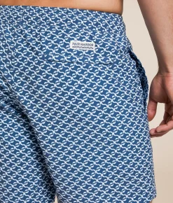 Fair Harbor The Bayberry Geo Stretch Swim Trunks Navy Clearance