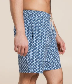 Fair Harbor The Bayberry Geo Stretch Swim Trunks Navy Clearance