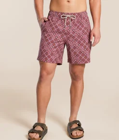 Bottoms|Swimwear | Fair Harbor The Bayberry Sand Dollar Stretch Swim Trunks Coral