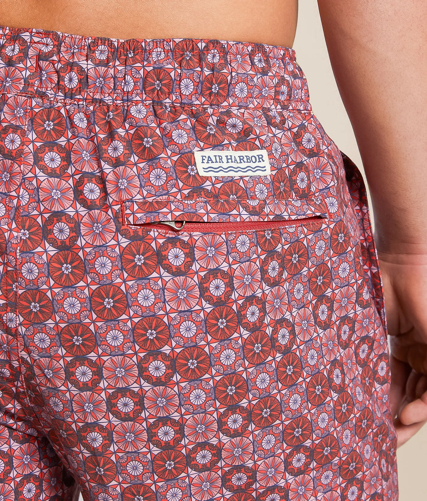 Bottoms|Swimwear | Fair Harbor The Bayberry Sand Dollar Stretch Swim Trunks Coral