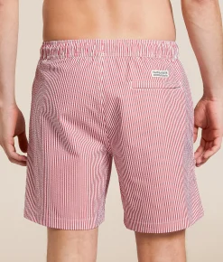 Fair Harbor The Bayberry Seersucker Swim Trunks Red Discount