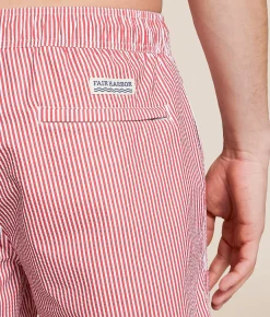 Fair Harbor The Bayberry Seersucker Swim Trunks Red Discount