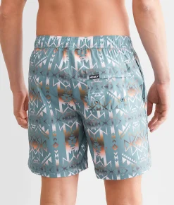 Bottoms|Swimwear | Hooey The Bigwake Stretch Swim Trunks Teal Aztec