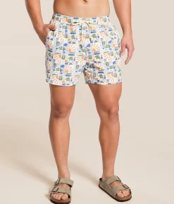Fair Harbor The Bungalow Beach Sun Tile Stretch Swim Trunks Assorted New