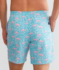 Bottoms|Swimwear | Chubbies The Domingos Are Flamingos Stretch Swim Trunks Bright Blue