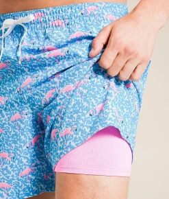 Chubbies The Domingos Are For Flamingos Stretch Swim Trunks Bright Blue Solid Online